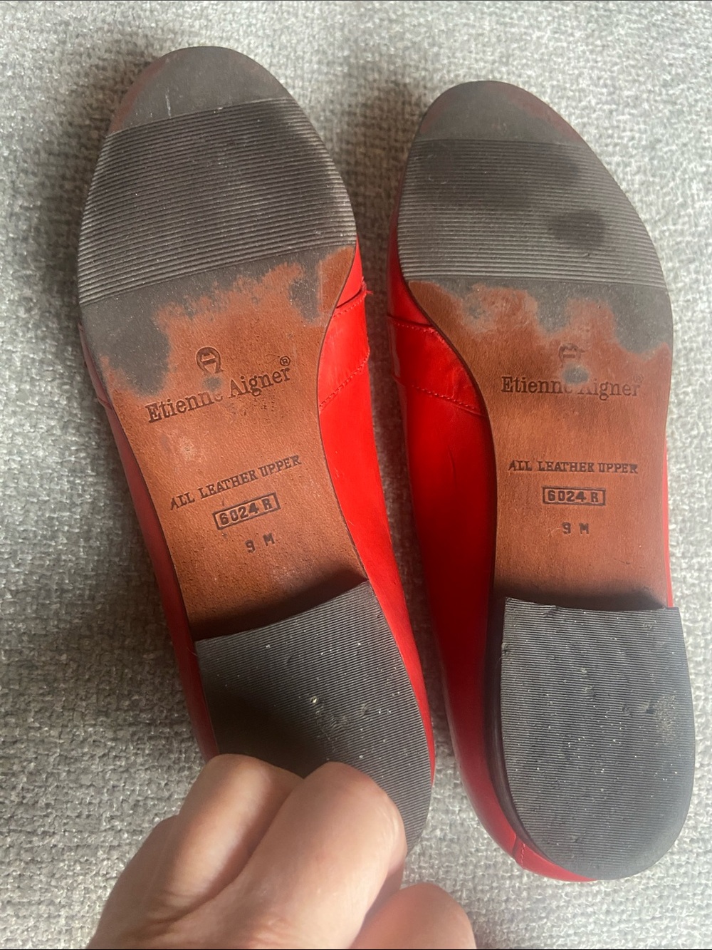 Etienne Aigner Womens Red Leather Slip-On Loafers with Gold Emblem 9 - Picture 3 of 12